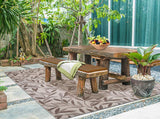 Beige Leaf Tropical Indoor Outdoor Patio Area Rug
