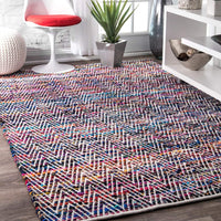 Handwoven Chevron Pattern Soft Indigo Texture Area Rug