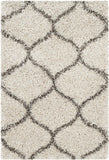 Moroccan Pattern Ivory Grey Plush Shag Area Rug