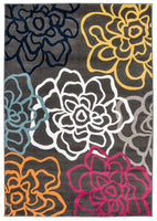 Floral Multi-color Grey Area Rug