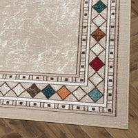Bordered Non-Skid Low Profile Pile Rubber Backing Kitchen Area Rugs Beige