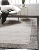 Contemporary Bordered Soft Light Gray Area Rug