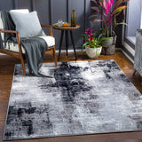 Modern Abstract Soft Area Rug, Black/Navy