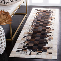 Leather Collection STL215A Handmade Modern Leather Area Rug Ivory / Brown