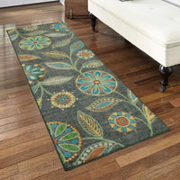 Maples Floral Non Skid Washable Grey Multi Area Rugs