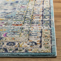 Monaco Collection  Boho Chic Oriental Distressed  Area Rug Blue / Light Grey
