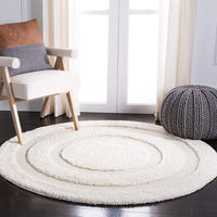 Cream Box Border Textured Thick Shag Area Rug