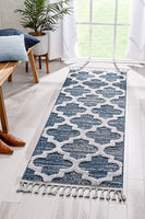 Vera Navy Blue Grey | Moroccan Lattice High-Lo Textured | Area Rug