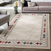 Bordered Non-Skid Low Profile Pile Rubber Backing Kitchen Area Rugs Beige
