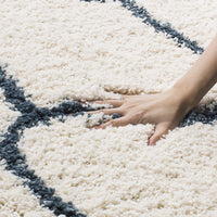Moroccan Pattern Ivory Slate Blue Plush Area Rug