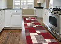 Box Pattern Red Gray Area Rug Non-Slip Non Skid