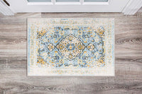 Vintage Medallion Floral Ivory Blue Soft Area Rug