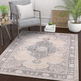 Mareva Machine Washable Beige Vintage Oriental Medallion Area Rug