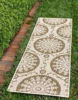 Indoor/Outdoor Botanical Collection Floral Abstract Transitional Flatweave Beige /Brown Area Rug