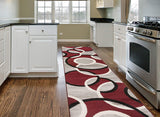 Contemporary Abstract Circles Soft Burgundy Red Gray Area Rug