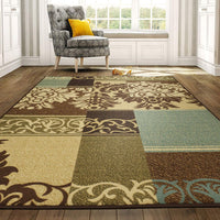 Damask Brown Green Beige Non Skid Area Rugs