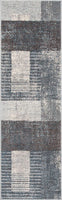 Loket Grey Modern Geometric Boxes & Stripes Pattern Area Rug