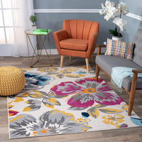 Floral Multi-color Gray Yellow Fuchsia Area Rugs