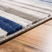 Amba Signature Modern Distressed Geo Stripes Blue Area Rug
