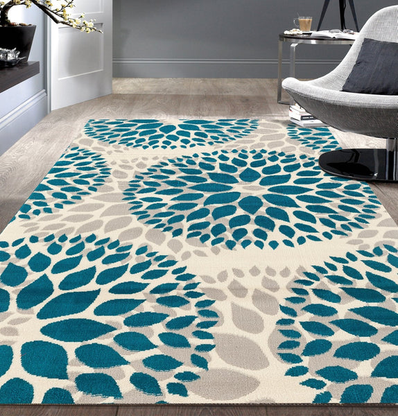 Floral Gray/Grey Turquoise Blue Area Rug