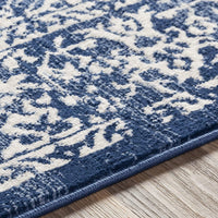 Preston Damask Floral Navy Soft Area Rug