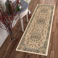 Sultan Medallion Ivory / Blue Oriental Area Rug Persian Floral