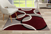 Contemporary Abstract Circles Soft Burgundy Red Gray Area Rug