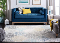 Geometric Trellis Distressed Ivory/blue  Soft Area Rug