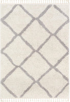 Celina White Moroccan Shag Diamond Trellis Pattern Area Rug