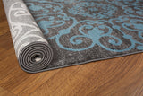 Gray Blue Large Floral Area Rug