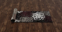 Floral Gray/Grey Red White Area Rug