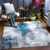 Modern Abstract Soft Area Rug, Teal/Silver