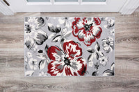 Gray/Grey Red White Floral Area Rugs