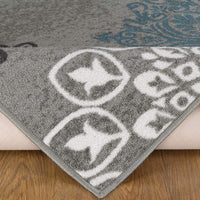 Modern Floral Non-Skid (Non-Slip) Low Profile Pile Rubber Backing Indoor Area Rugs Gray