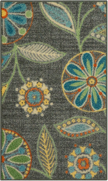 Maples Floral Non Skid Washable Grey Multi Area Rugs