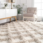 Diamond Trellis Shag Area Rug,  Ivory