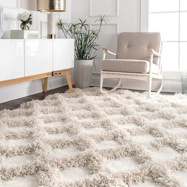 Diamond Trellis Shag Area Rug,  Ivory