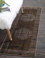 Modern Traditional Vintage Distressed Chocolate Brown Area Rug