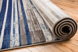 Amba Signature Modern Distressed Geo Stripes Blue Area Rug