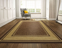 Brown Bordered Design Area Rug - Non-Slip/ No Skid