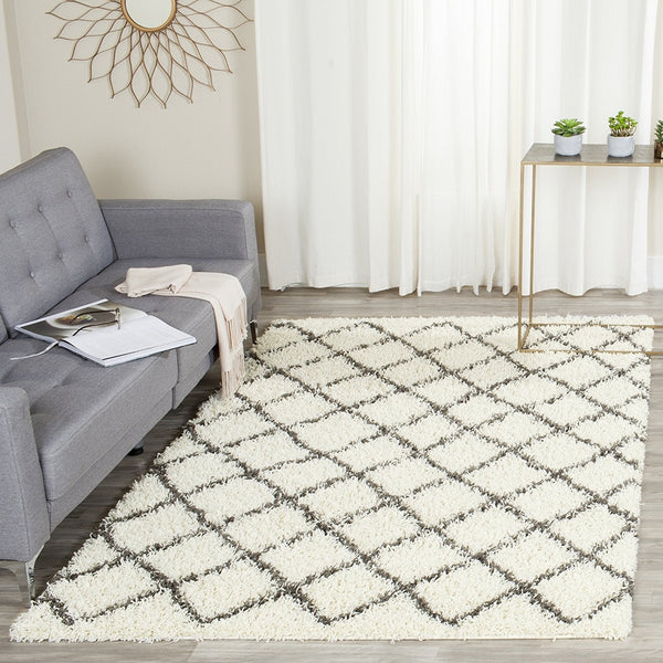 Luxurious Ivory and Dark Grey/Gray Area Rug Shags