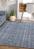 Boer Blue Geometric Lines Pattern Area Rug