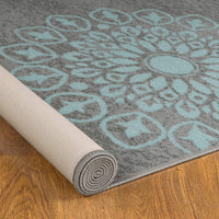 Modern Floral Non-Skid (Non-Slip) Low Profile Pile Rubber Backing Indoor Area Rugs Gray