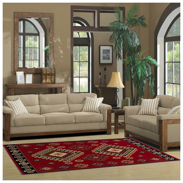 Southwest Style Bordered Red Area Rug