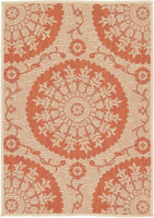 Botanical Collection Floral Abstract Transitional Indoor Outdoor Flatweave Beige /Terracotta Area Rug