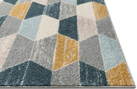 Honeycomb Hexagon Geometric Blue, Mustard Gold, Grey Area Rug