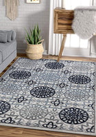 Elsa Blue Geometric Tilework Pattern Area Rug