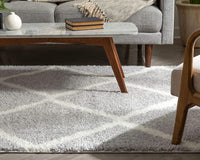 Celina Grey Moroccan Shag Diamond Trellis Pattern Area Rug