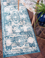 Vintage Traditional Medallion Border Turquoise Area Rug