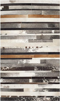 Leather Collection STL215A Handmade Modern Leather Area Rug Ivory / Brown